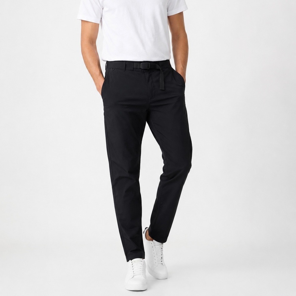 Signature by Levi Strauss Men Black Tech Pants Built-in Belt Tapered Chino 34x29